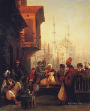  Mosque Works - Coffee house by the Ortakoy Mosque in Constantinople Ivan Aivazovsky